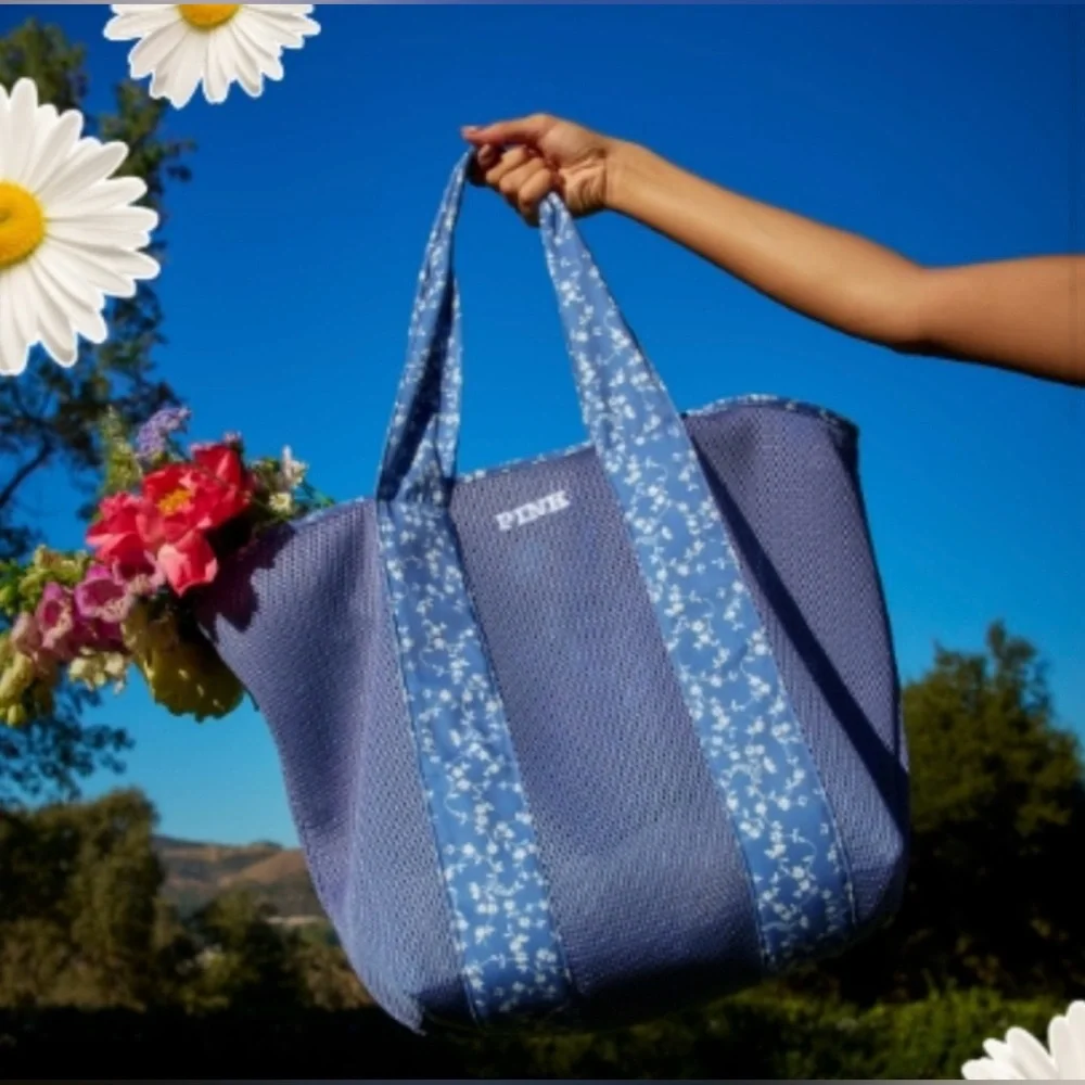 PINK Victoria's Secret Blue Floral Tote Bag NWT